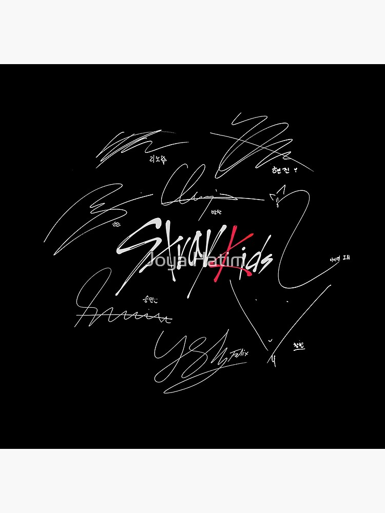 Stray Kids Ot8 Logo With Signatures Black Throw Pillow - Image 2
