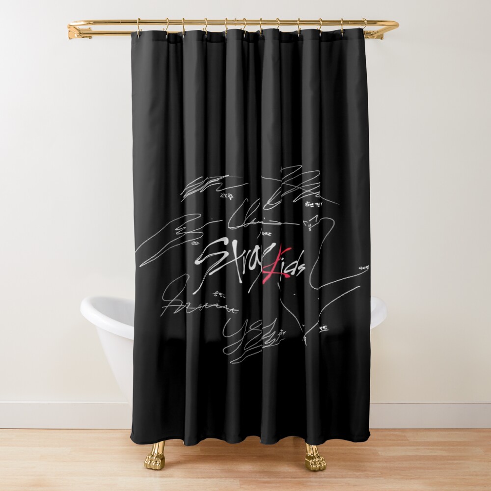 Stray Kids Ot8 Logo With Signatures Black Shower Curtain